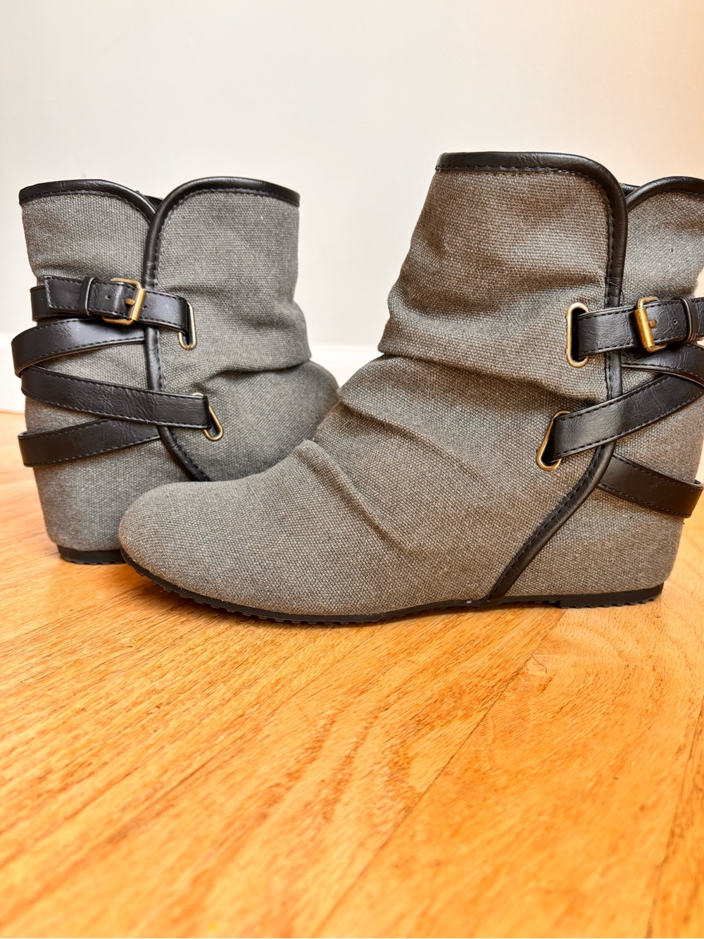 Mudd Gray Ankle Booties with Buckle Strap Detail